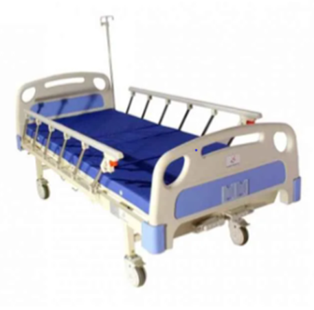 HOSPITAL BED FULL FOWLER MANUAL COLLAPSIBLE SIDE RAILING  WITH WHEEL & MATTRESS